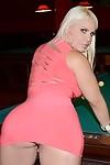 Busty blonde Bedeli Butland with big ass poses on the pool table