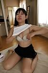 Asian Milf babe Ayane Ikeuchi posing in schoolgirl uniform and hose