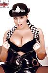 Chubby MILF pornstar Kerry Marie freeing huge boobs from police uniform