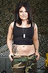 Hot MILF in military uniform uncovering her tempting tattooed curves