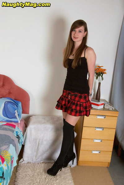 Youthful amateur Emily Jane shows off tiny pointer sisters in hooker socks and plaid short skirt