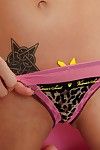 Tori black strips off a leopard print brassiere and panties