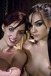 Female-dominator riley shy with cagged and attached sasha grey straponed