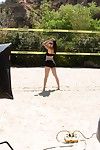 Jelena jensen & siri take part in their day in the sun posing at the volleyball court!