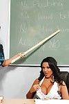 Female-on-female MILF teachers depart topless for sexy posing on the table