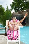 Amateur blonde pretty Mia Malkova oiling tits and bawdy cleft outdoors by pool