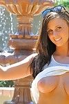 Busty teen benefits from as mother gave birth and jumps in public fountain