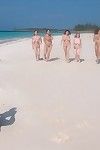 Mammoth boobed beach groupie with five titty models