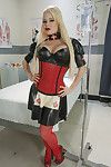 Enormous booty nurse gives a different enormous booty nurse a pelvic exam with her cock!