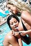 Janessa and gisele playing in the pool
