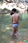Marketable Latin twinks fro wet trunks socking a blowjob