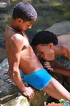Marketable Latin twinks fro wet trunks socking a blowjob