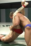 Huge bodybuilder with a big fat cock fights coupled with fucks a hot ripped blond stud.