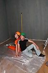 Horny construction twinks commiserate with big empty room with fuck in all directions