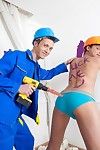 Sexy fresh construction boy gets fucked at the end of one\'s tether a battery powered drill