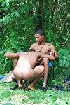 Horny brunette gay Latinos adjacent to a blowjob outdoors
