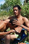 Exotic twinks swallow meat at a scorching pricknic