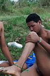 Spicy gay Latinos prepay for a hot voiced romp outdoors