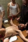 Horny berating gets pissed on and locked up relating to a cell as the whole jailhouse fucks his hairy nuisance and covers his face relating to cum