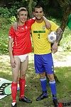 Slender, blonde hottie, Sven Laarson is getting buy the spirit of the World Cup Series with regard to dark-haired footie pal, Tom Byron. Each sports their favorite teams colors as the kick the dancing party around, dressed only in jockstraps. Hammer away 