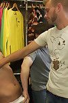 Cocky pencil gets gangbanged in a clothing store.