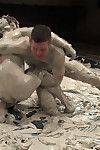 Young bucks fight naked on touching the mud.