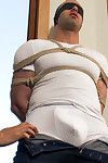 Beefy Italian stud with a fat cock is tied fro with the addition of begging to cum.