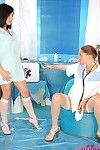 Pretty lesbo young pretties playing doctor and licking fur pie