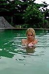un Grazioso fata croccantino piace nuoto senza Vestiti in un piscina