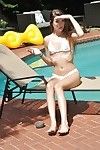 Bikini  teenager Alex Mae posing in pool prior to exposing adult baby front bumpers