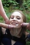 Long-haired youthful Ginger is sucking double palatable loads of sperm