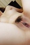 Japanese girl gives a cocksucking with hairy mat-bag licking and accepts her gentile creampied