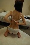 Chinese lass Shimomura Haruka undressing and showcasing her gash in close up