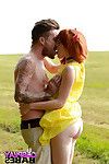 Sperm dribbles down the chin of a redhead teen named Amarna Miller