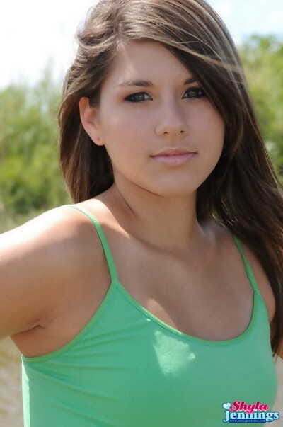 Cutie next door brand Shyla Jennings covers her without clothes youthful milk cans with her hands