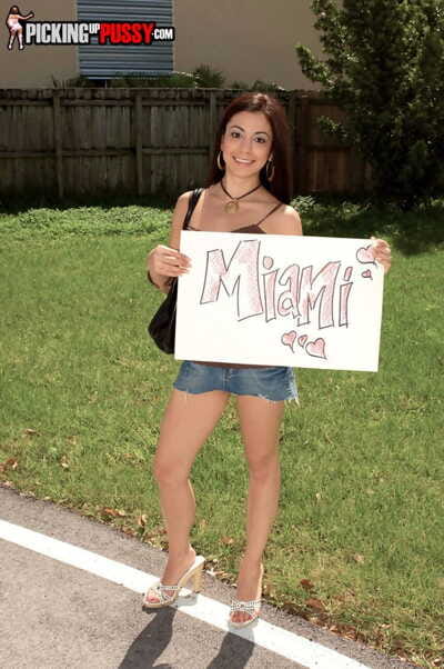 Diminutive darling Nikki Vee went to Miami for voluptuous drivers stick in twat outdoors