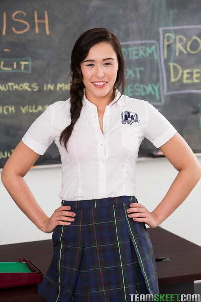 Schoolgirl with pigtails Anastasia Swarthy is feeling concupiscent at the classroom