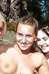 Young dyke Sara J and girlfriends eat each others pussy outdoors in woods
