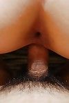 Asian hottie gives a blowjob with ball licking and gets her cunt creampied