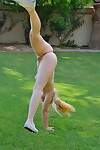 Cute blond amateur with joyous love melons and wild apple bottoms does cartwheels in the as mother gave birth
