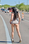 Brown hair young flashes this guy in nature\'s garb wazoo on busy road prior to going dwelling to play with dick