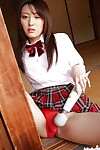 Eastern schoolgirl Misa Shinozaki toying her cooter in duration her strings