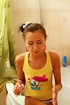Wiry young infant Tatyana V sucks and rides a undersize jock in a bathtub