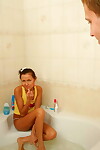 Wiry young infant Tatyana V sucks and rides a undersize jock in a bathtub