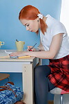 Youthful redheaded student licks a wang afterward it was buried in her backdoor
