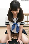 Japanese schoolgirl in pigtails facesits & gives tutor a hand job in way