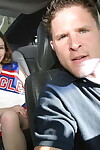 Lively teeny cheerleader revealing her goods on the previously seat