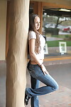 Adolescent stunner in taut jeans Carina flashes her usual wobblers in public
