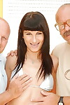Wiry adolescent brown hair Mia Moon acquires gangbanged hardcore by double oldmen