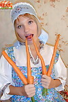 Fairy Russian juvenile dicks carrots in her enter gate with a cuke in her slit